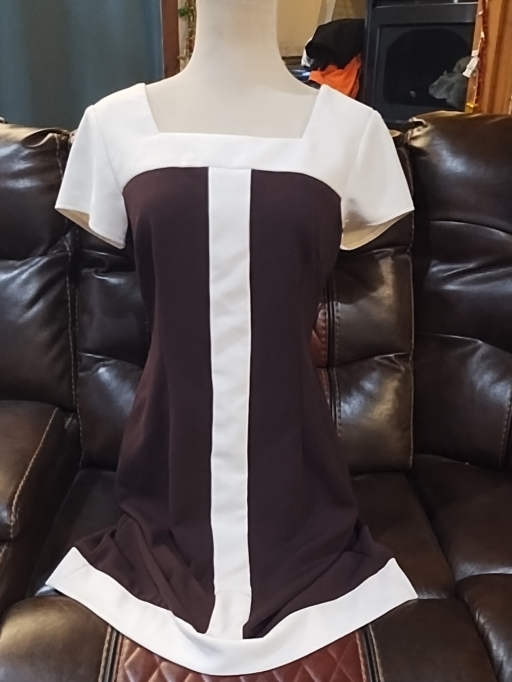 Connected Apparel Chocolate Brown & Cream Dress